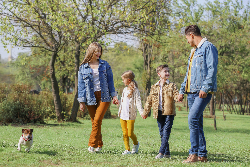 A family walking together in a park